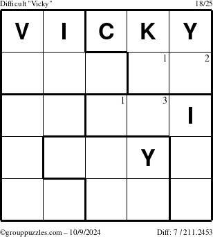 The grouppuzzles.com Difficult Vicky puzzle for Wednesday October 9, 2024 with the first 3 steps marked