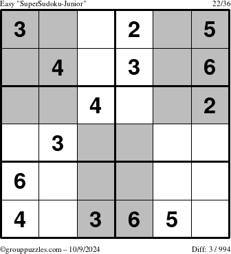 The grouppuzzles.com Easy SuperSudoku-Junior puzzle for Wednesday October 9, 2024