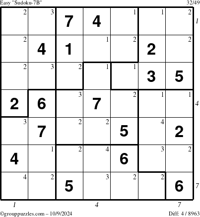 The grouppuzzles.com Easy Sudoku-7B puzzle for Wednesday October 9, 2024 with all 4 steps marked