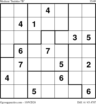 The grouppuzzles.com Medium Sudoku-7B puzzle for Wednesday October 9, 2024