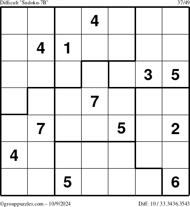 The grouppuzzles.com Difficult Sudoku-7B puzzle for Wednesday October 9, 2024