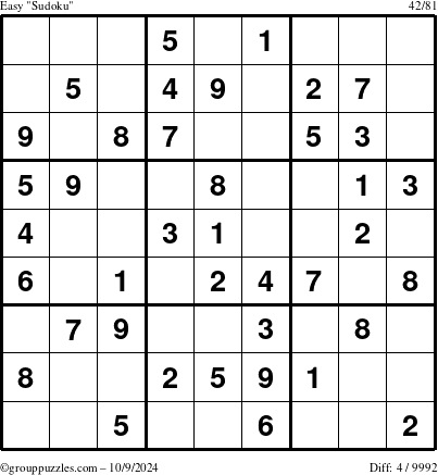 The grouppuzzles.com Easy Sudoku puzzle for Wednesday October 9, 2024