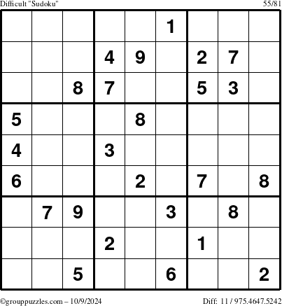 The grouppuzzles.com Difficult Sudoku puzzle for Wednesday October 9, 2024