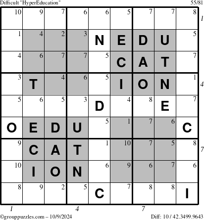 The grouppuzzles.com Difficult HyperEducation-i23 puzzle for Wednesday October 9, 2024 with all 10 steps marked