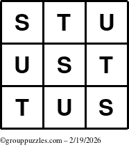 The grouppuzzles.com Answer grid for the TicTac-STU puzzle for Thursday February 19, 2026