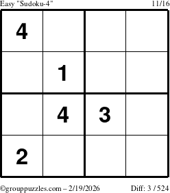 The grouppuzzles.com Easy Sudoku-4 puzzle for Thursday February 19, 2026