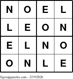 The grouppuzzles.com Answer grid for the Noel puzzle for Thursday February 19, 2026