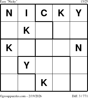 The grouppuzzles.com Easy Nicky puzzle for Thursday February 19, 2026