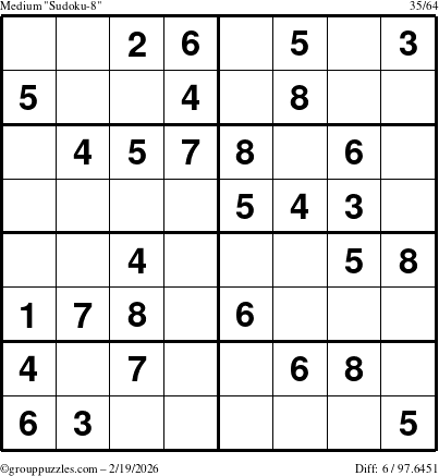 The grouppuzzles.com Medium Sudoku-8 puzzle for Thursday February 19, 2026