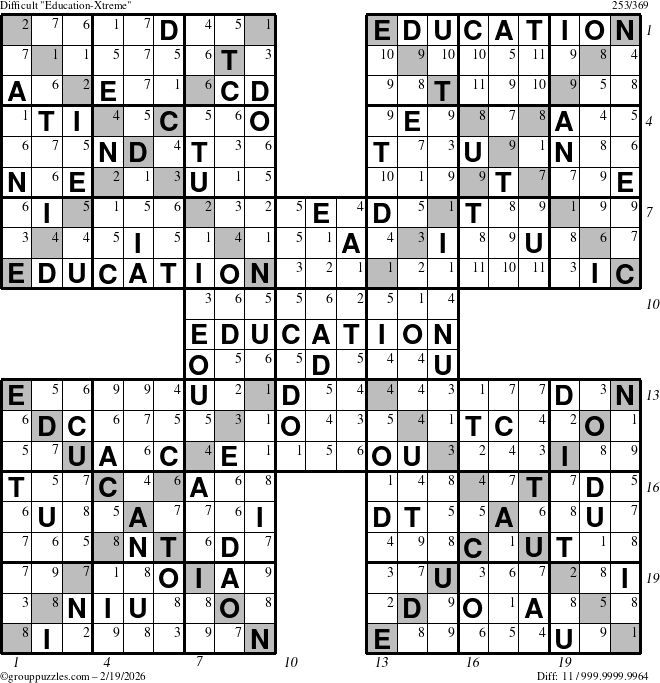 The grouppuzzles.com Difficult Education-Xtreme puzzle for Thursday February 19, 2026, suitable for printing, with all 11 steps marked