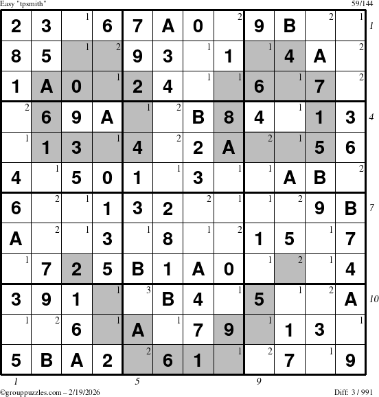 The grouppuzzles.com Easy tpsmith puzzle for Thursday February 19, 2026, suitable for printing, with all 3 steps marked