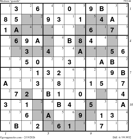 The grouppuzzles.com Medium tpsmith puzzle for Thursday February 19, 2026 with all 6 steps marked