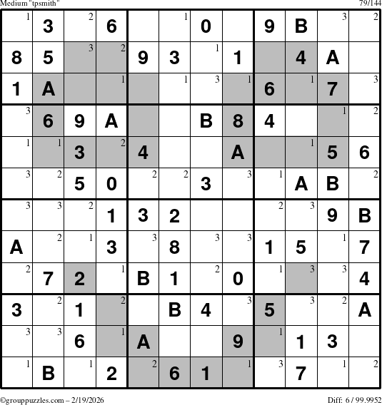 The grouppuzzles.com Medium tpsmith puzzle for Thursday February 19, 2026 with the first 3 steps marked