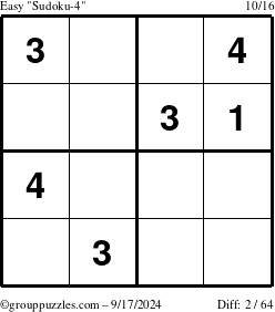 The grouppuzzles.com Easy Sudoku-4 puzzle for Tuesday September 17, 2024