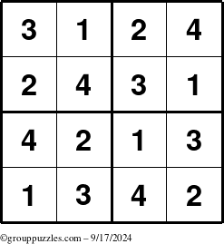 The grouppuzzles.com Answer grid for the Sudoku-4 puzzle for Tuesday September 17, 2024