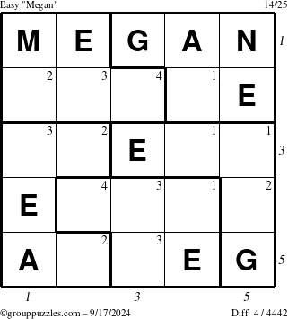 The grouppuzzles.com Easy Megan puzzle for Tuesday September 17, 2024 with all 4 steps marked