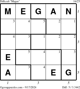 The grouppuzzles.com Difficult Megan puzzle for Tuesday September 17, 2024 with all 5 steps marked