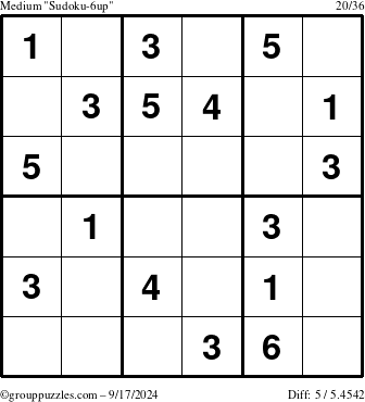 The grouppuzzles.com Medium Sudoku-6up puzzle for Tuesday September 17, 2024