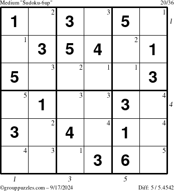 The grouppuzzles.com Medium Sudoku-6up puzzle for Tuesday September 17, 2024 with all 5 steps marked