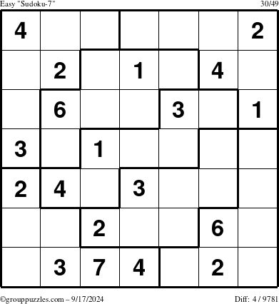 The grouppuzzles.com Easy Sudoku-7 puzzle for Tuesday September 17, 2024