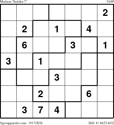 The grouppuzzles.com Medium Sudoku-7 puzzle for Tuesday September 17, 2024