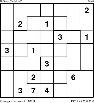 The grouppuzzles.com Difficult Sudoku-7 puzzle for Tuesday September 17, 2024