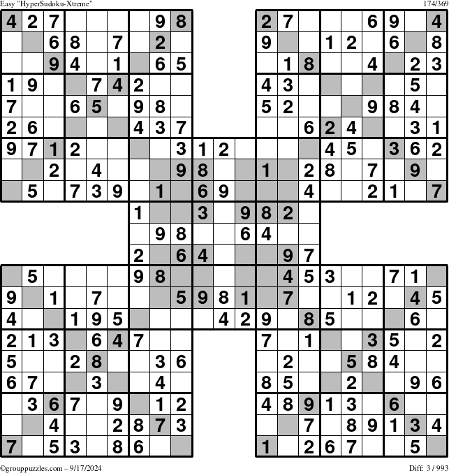 The grouppuzzles.com Easy HyperSudoku-Xtreme puzzle for Tuesday September 17, 2024