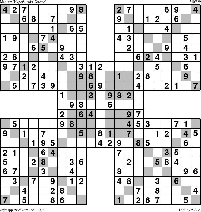 The grouppuzzles.com Medium HyperSudoku-Xtreme puzzle for Tuesday September 17, 2024