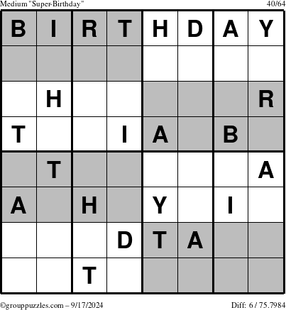 The grouppuzzles.com Medium Super-Birthday puzzle for Tuesday September 17, 2024