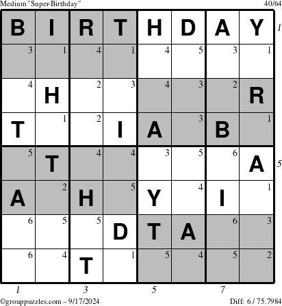 The grouppuzzles.com Medium Super-Birthday puzzle for Tuesday September 17, 2024 with all 6 steps marked