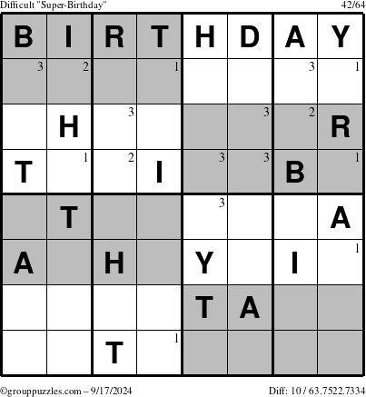 The grouppuzzles.com Difficult Super-Birthday puzzle for Tuesday September 17, 2024 with the first 3 steps marked