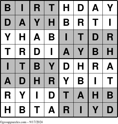 The grouppuzzles.com Answer grid for the Super-Birthday puzzle for Tuesday September 17, 2024