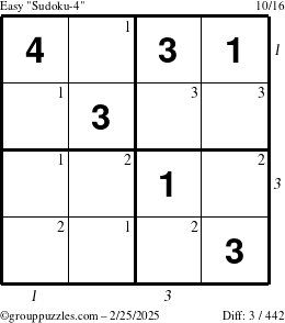 The grouppuzzles.com Easy Sudoku-4 puzzle for Tuesday February 25, 2025 with all 3 steps marked