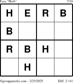 The grouppuzzles.com Easy Herb puzzle for Tuesday February 25, 2025