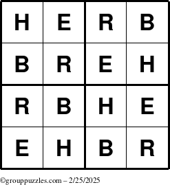 The grouppuzzles.com Answer grid for the Herb puzzle for Tuesday February 25, 2025