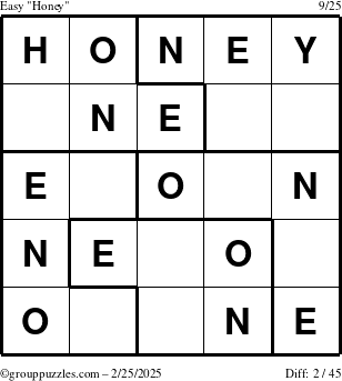 The grouppuzzles.com Easy Honey puzzle for Tuesday February 25, 2025