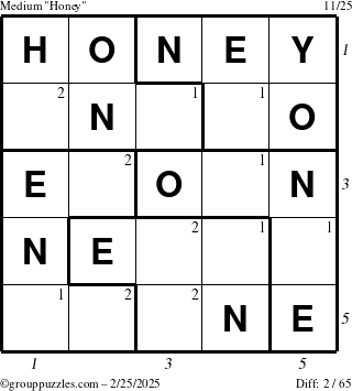 The grouppuzzles.com Medium Honey puzzle for Tuesday February 25, 2025 with all 2 steps marked
