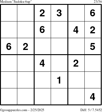 The grouppuzzles.com Medium Sudoku-6up puzzle for Tuesday February 25, 2025