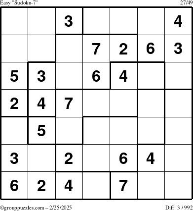 The grouppuzzles.com Easy Sudoku-7 puzzle for Tuesday February 25, 2025