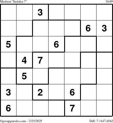 The grouppuzzles.com Medium Sudoku-7 puzzle for Tuesday February 25, 2025