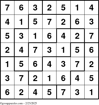 The grouppuzzles.com Answer grid for the Sudoku-7 puzzle for Tuesday February 25, 2025