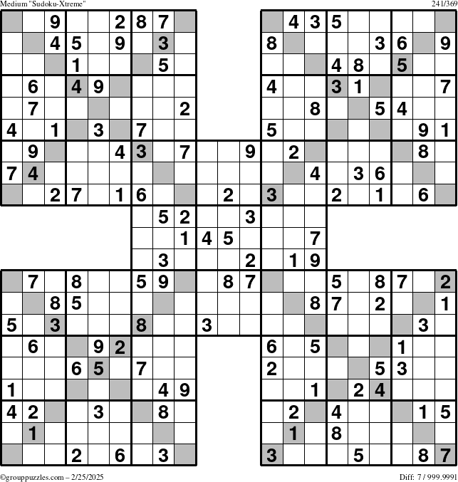 The grouppuzzles.com Medium Sudoku-Xtreme puzzle for Tuesday February 25, 2025