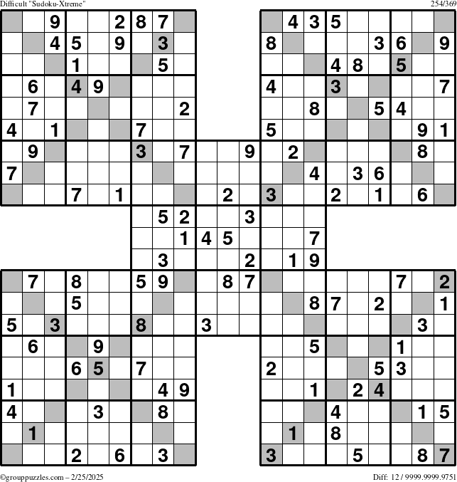 The grouppuzzles.com Difficult Sudoku-Xtreme puzzle for Tuesday February 25, 2025