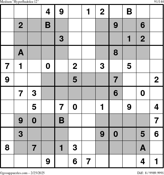 The grouppuzzles.com Medium HyperSudoku-12 puzzle for Tuesday February 25, 2025