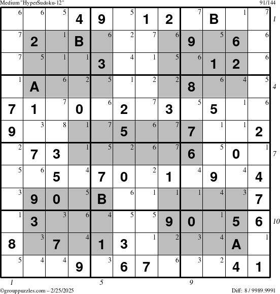 The grouppuzzles.com Medium HyperSudoku-12 puzzle for Tuesday February 25, 2025 with all 8 steps marked