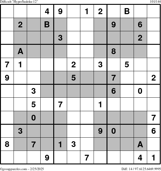 The grouppuzzles.com Difficult HyperSudoku-12 puzzle for Tuesday February 25, 2025