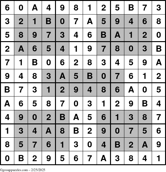 The grouppuzzles.com Answer grid for the HyperSudoku-12 puzzle for Tuesday February 25, 2025