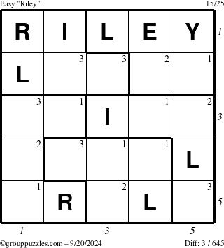 The grouppuzzles.com Easy Riley puzzle for Friday September 20, 2024 with all 3 steps marked