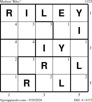 The grouppuzzles.com Medium Riley puzzle for Friday September 20, 2024 with all 4 steps marked