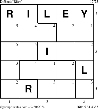 The grouppuzzles.com Difficult Riley puzzle for Friday September 20, 2024 with all 5 steps marked